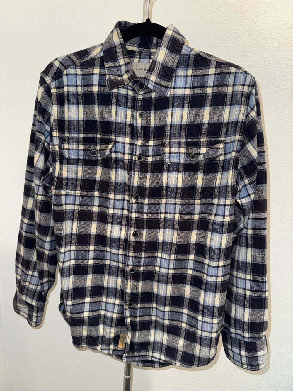 JACHS Navy, White, Light Blue Plaid Button-Down 100% Cotton Luxury  Comfort